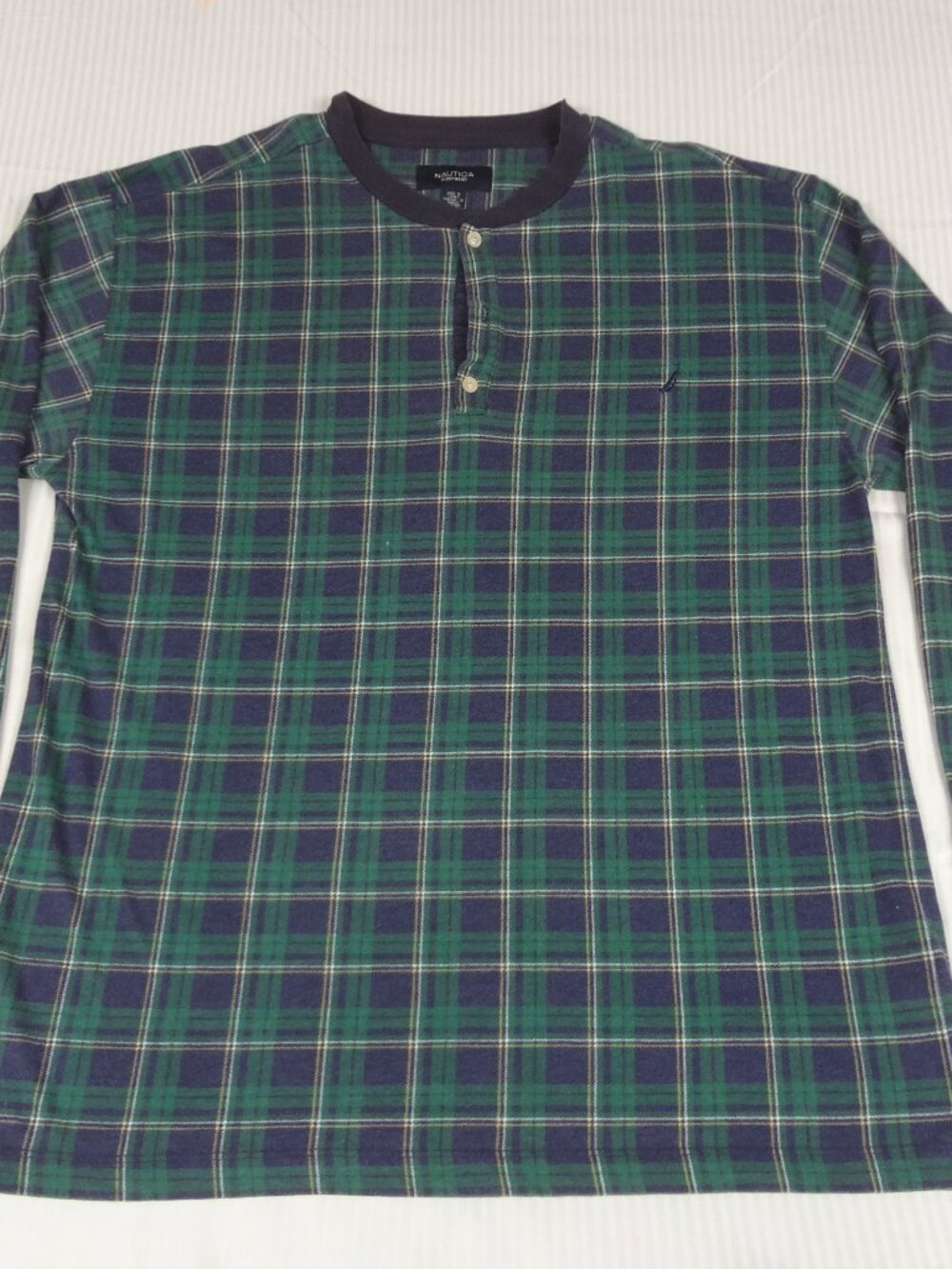 VINTAGE NAUTICA SLEEPWEAR MENS LARGE L/G GREEN BLUE PLAID M100 *HOLE C PICS